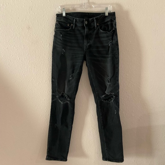 American Eagle Slim Fit Airflex+ Denim Jeans Distressed Black Men’s Size 30x32 - Picture 1 of 16